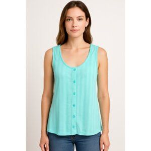 Ribbed Sleeveless Buttoned Tank Top